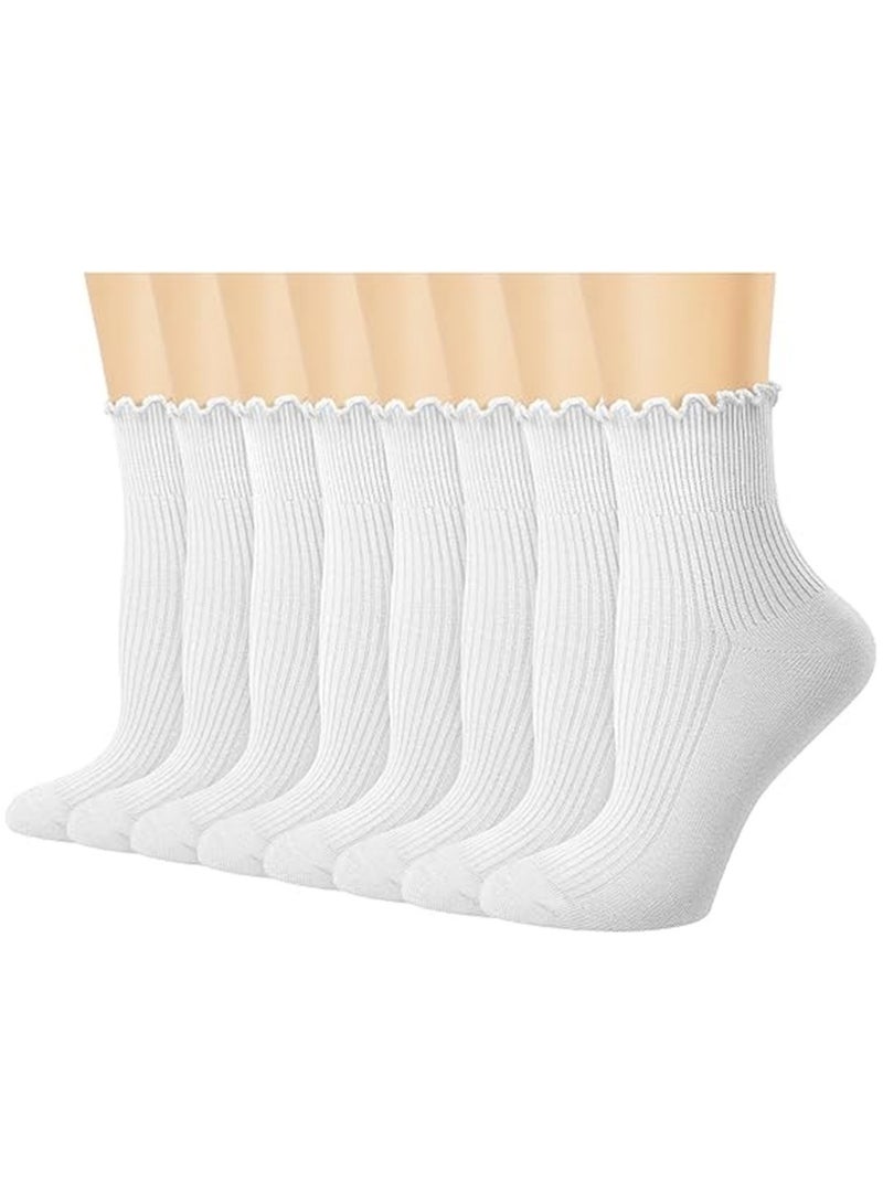 يوجي 8 حزمة المرأة الجوارب الرافل,جوارب تصميم الرافل,جوارب الكاحل الجميلة العادية التنفسية الحياكة القطن الناعم فرلي طاقم الجوارب للنساء,مثالية لأي مناسبة,طازجة جافة ومريحة فائقة - Image 1